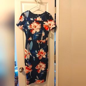 Alexia Admor Navy floral scuba midi sheath dress